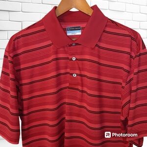 Men's PGA Tour Airflux Golf Shirt Size XL Red Stripes Short Sleeves Poly